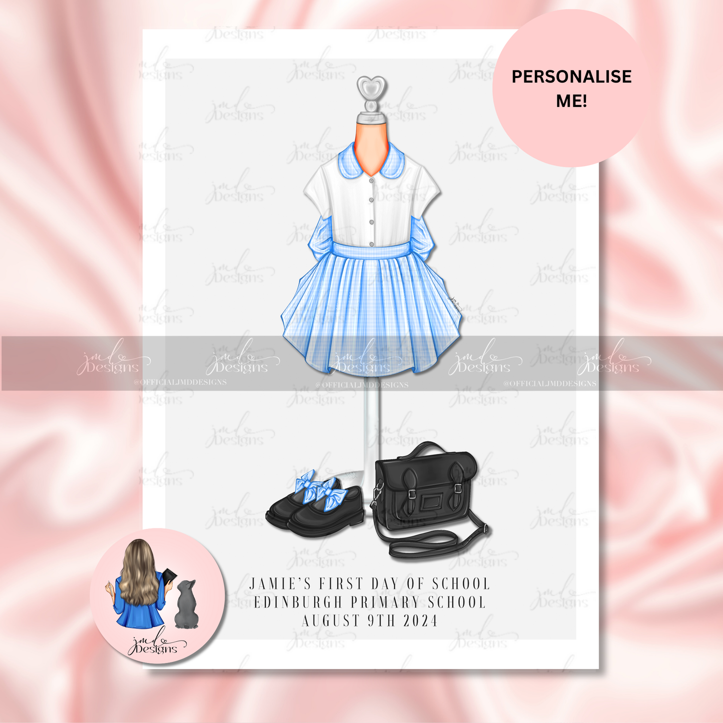 Girls First Day of School Art Print – Personalised Back-to-School Keepsake