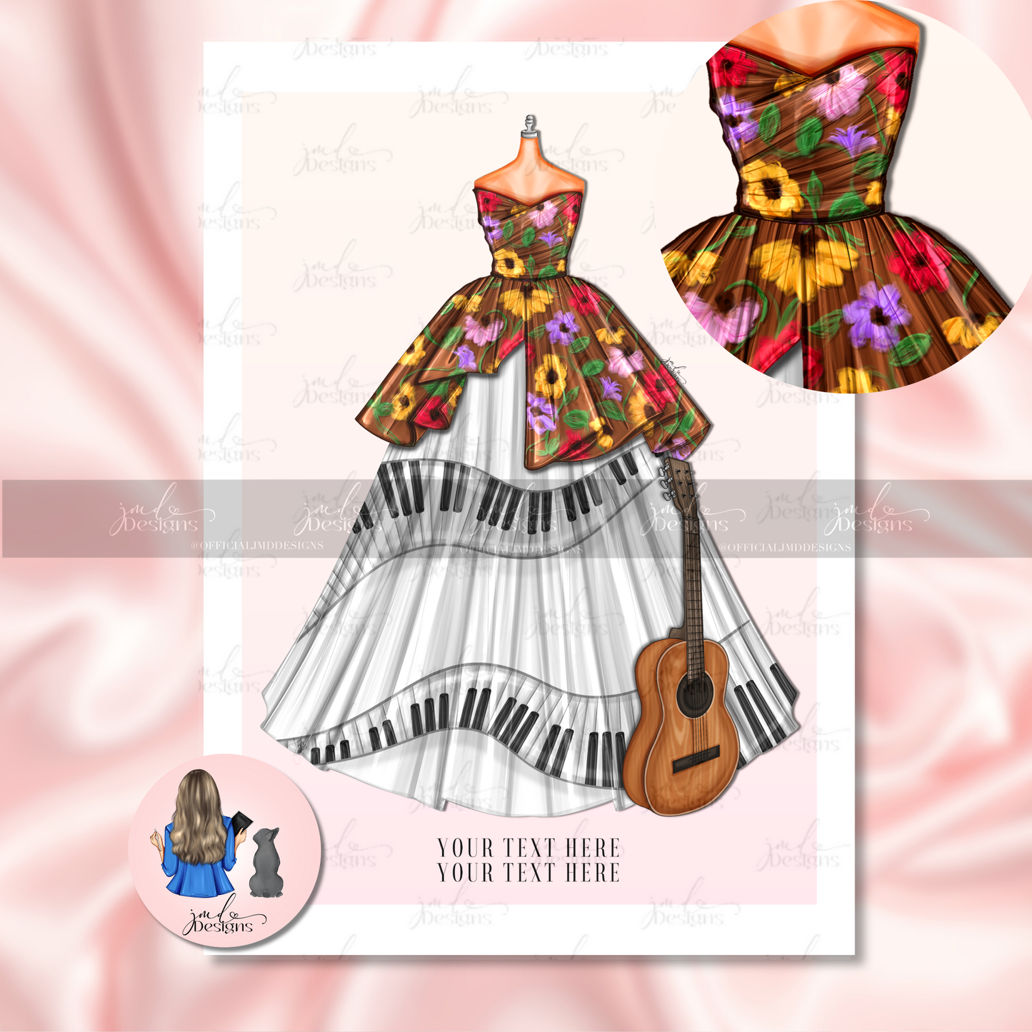 Personalised Surprises In Bloom Art Print Piano Guitar Dress