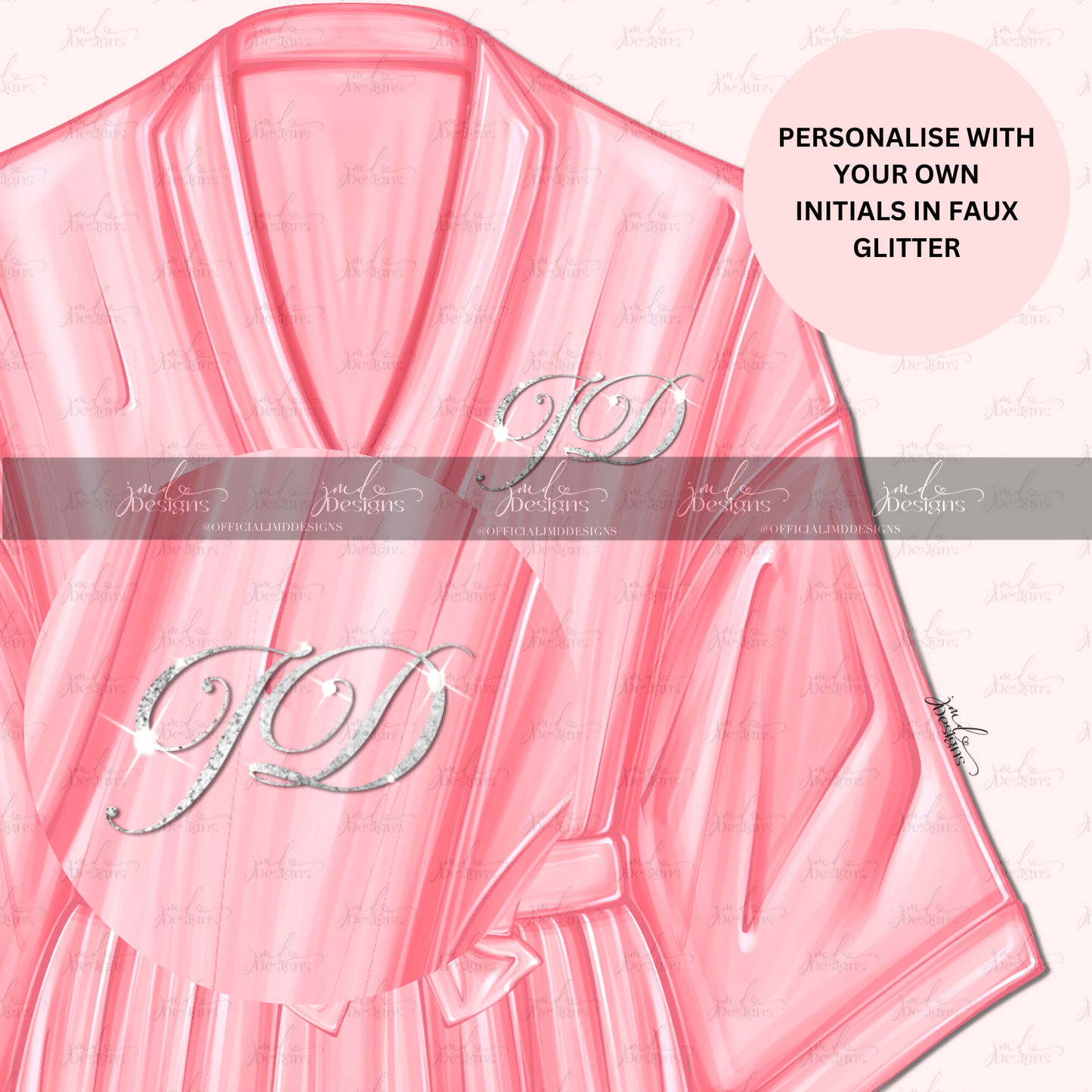Personalisable Ladies Pink Silk Robe Initial Art Print
