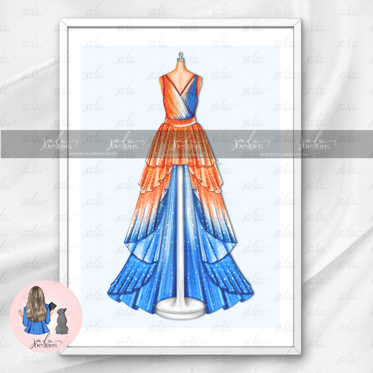 Orange, White & Blue Flourish Art Print