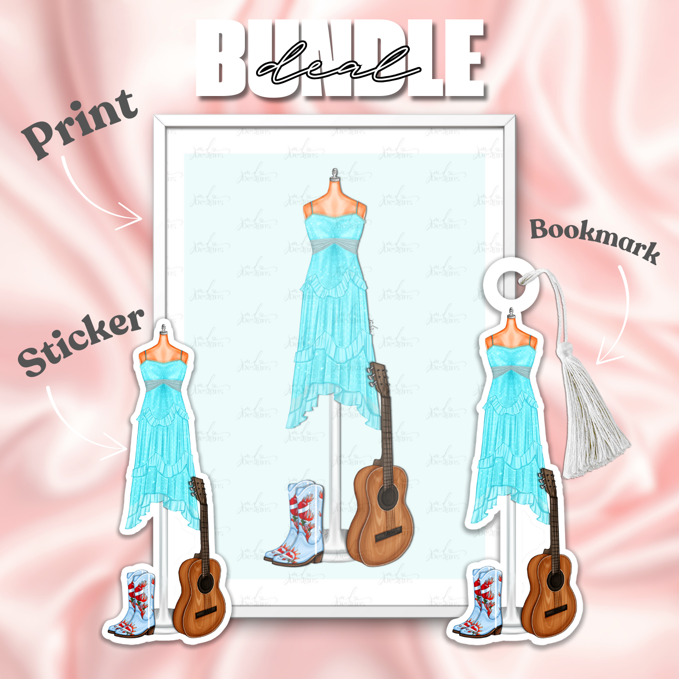 Teal Country Art Print Sticker Bookmark Bundle | Fashion Art Bundle