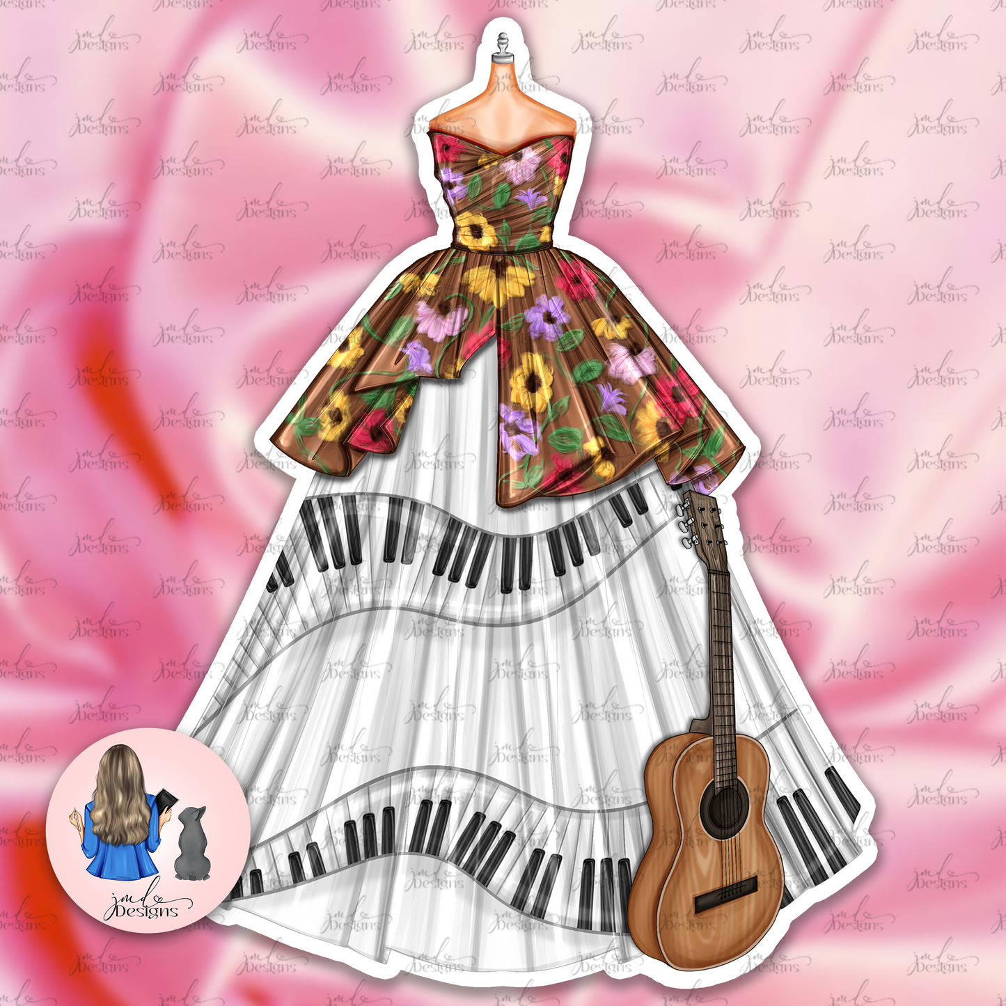 Surprises In Bloom Piano Dress Matte Vinyl Sticker