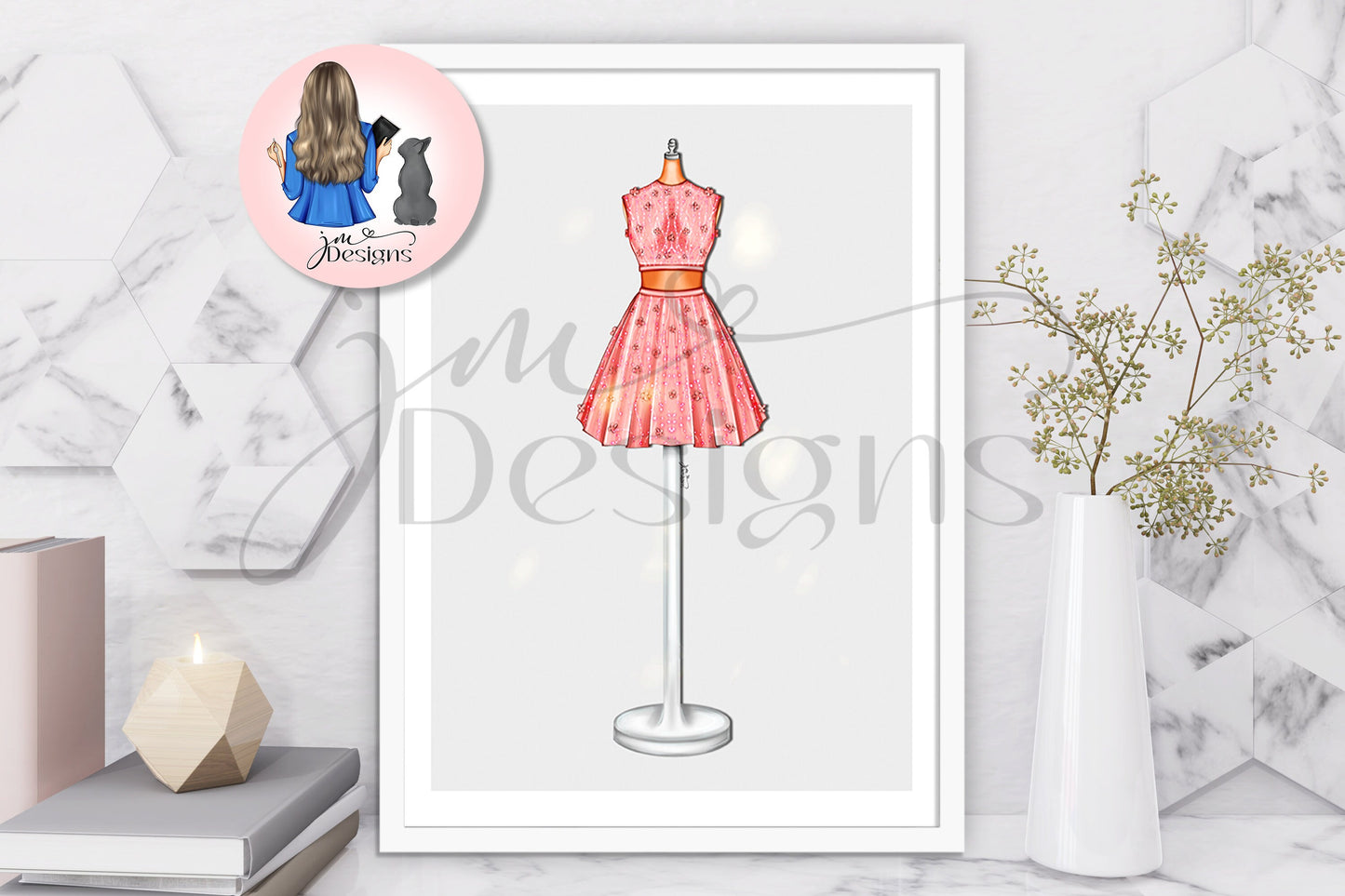 Pink Raindrops Outfit Illustration | Fashion Illustration Print | A4 & 5x7 Merch Print