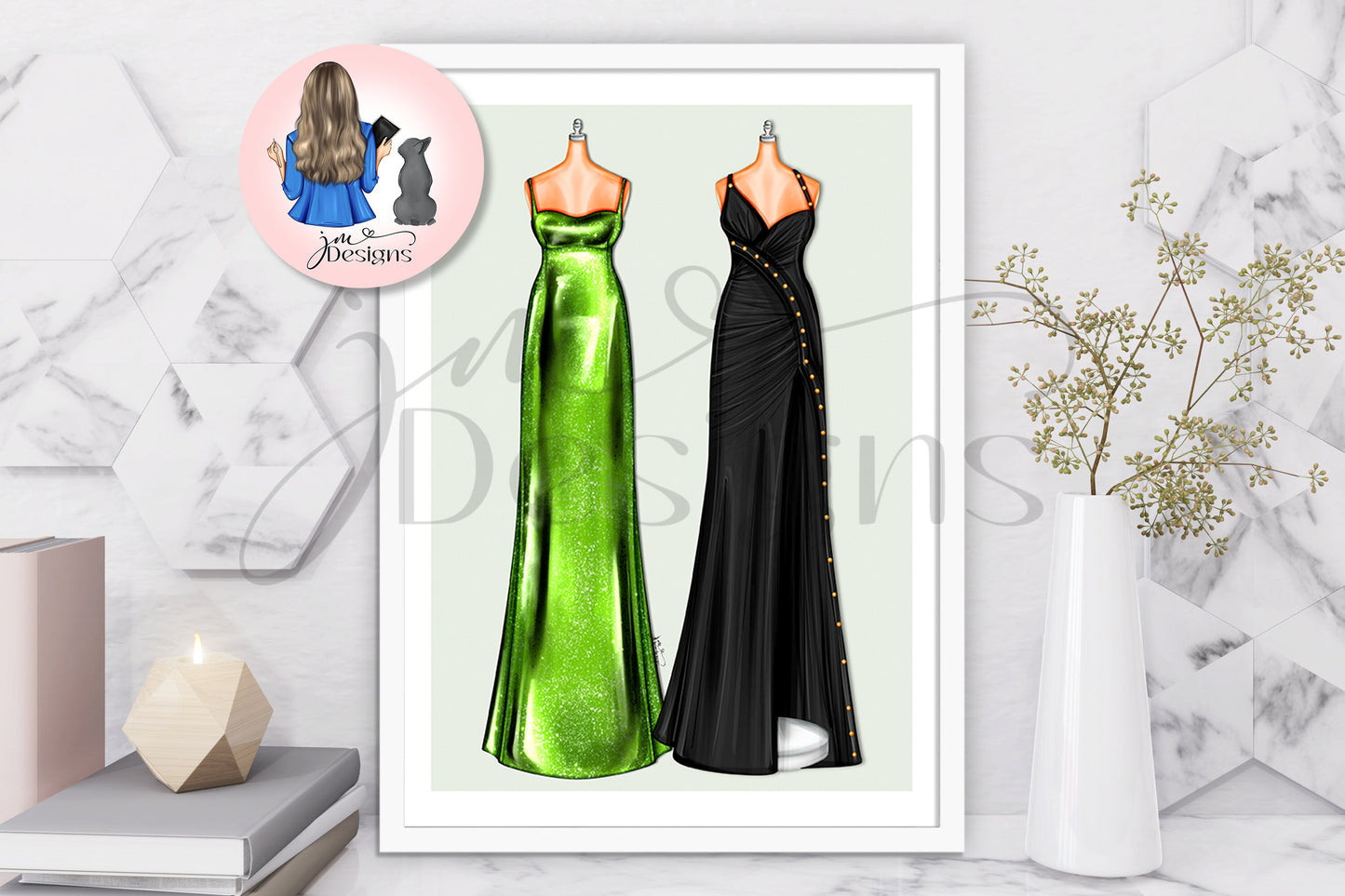 Green And Black Outfit Illustration | Fashion Illustration Print | A4 & 5x7 Merch Print