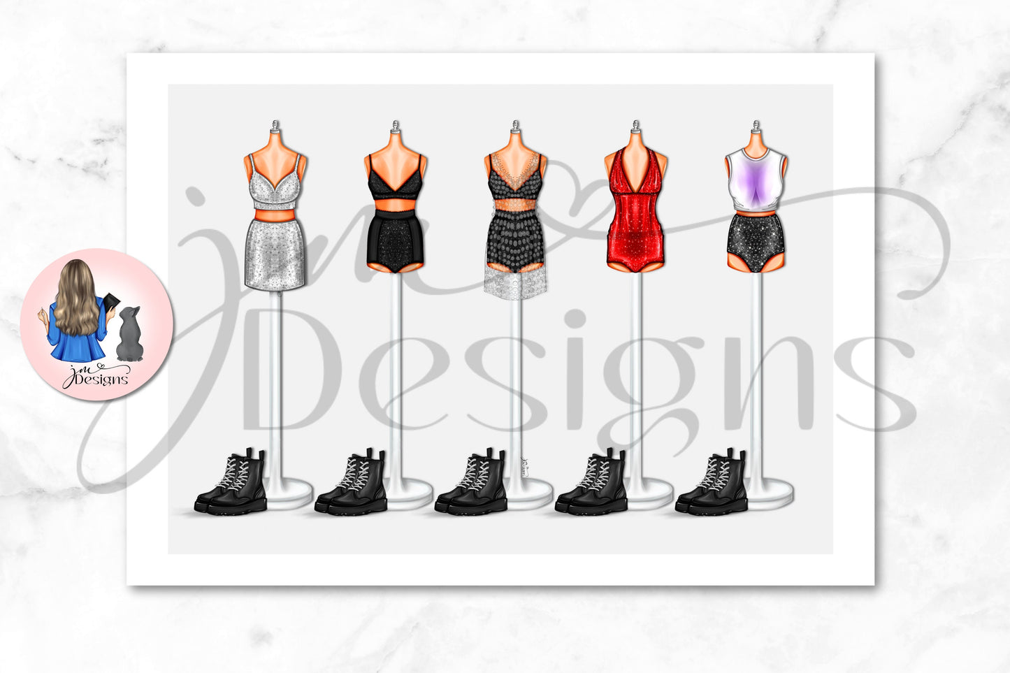 Purple Pop Rockstar Lineup Inspired Outifts A4 & 5x7 Art Print