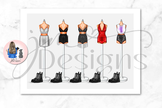 Purple Pop Rockstar Lineup Inspired Outifts A4 & 5x7 Art Print