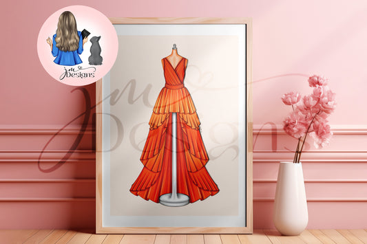 Orange Flourish Outfit Illustration | Fashion Illustration Print | A4 & 5x7 Merch Print