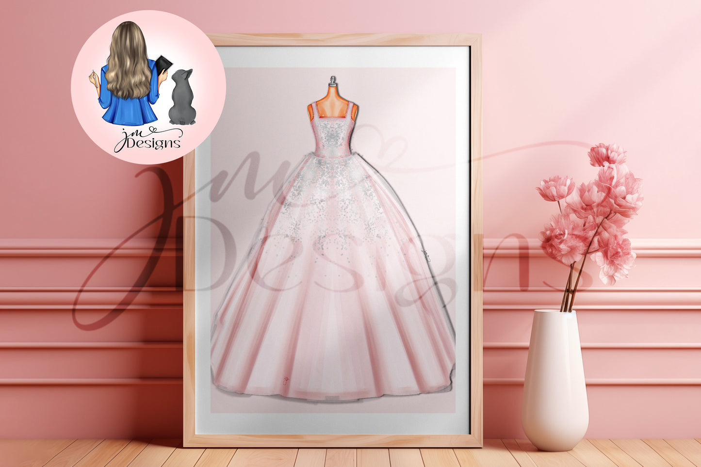Enchanting White Ball Gown Outfit Illustration | Fashion Illustration Print | A4 & 5x7 Print