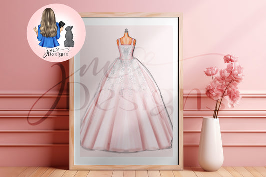 Enchanting White Ball Gown Outfit Illustration | Fashion Illustration Print | A4 & 5x7 Print