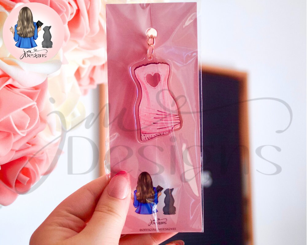 Pink Heart Dress Outfit Acrylic Keyring Rose Gold Chain Clip | Fashion Illustration Keyring Bag Charm