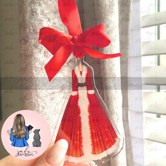 Mrs. Claus Christmas Outfit Acrylic Bow Bauble