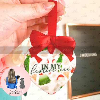 In My Festive Era Pattern Ceramic Heart Bauble