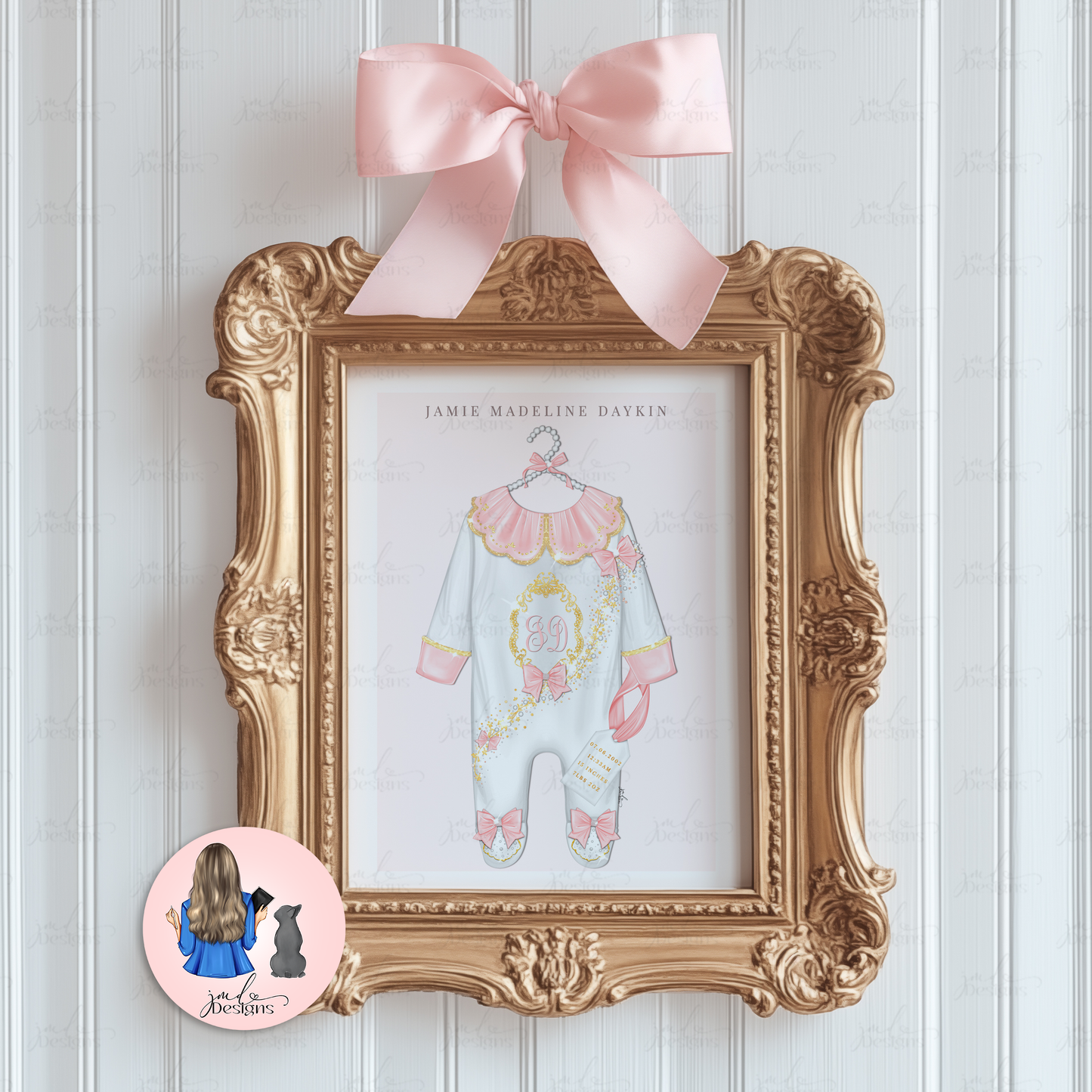 Luxury Personalised Pink Baby Grow Birth Stats Fashion Art Print | Baby Gift | Baby Shower Gift | Baby Keepsake