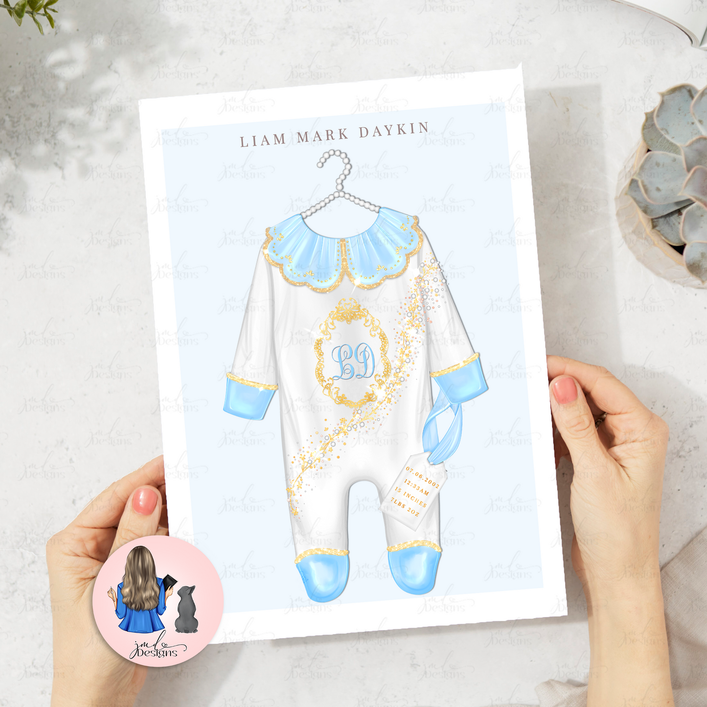 Luxury Personalised Blue Baby Grow Birth Stats Fashion Art Print | Baby Gift | Baby Shower Gift | Baby Keepsake