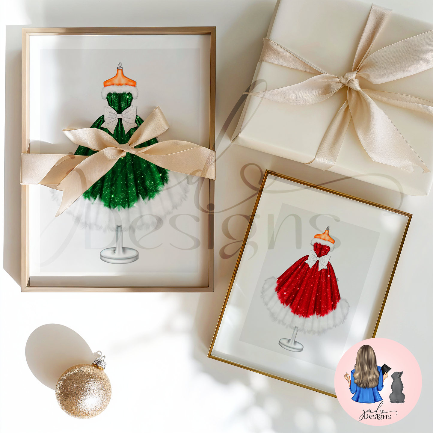 Santa Festive Snowflake Sparkle Christmas Gown Art Print | Christmas Decor