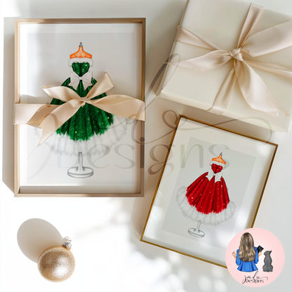 Santa Festive Snowflake Sparkle Christmas Gown Art Print | Christmas Decor