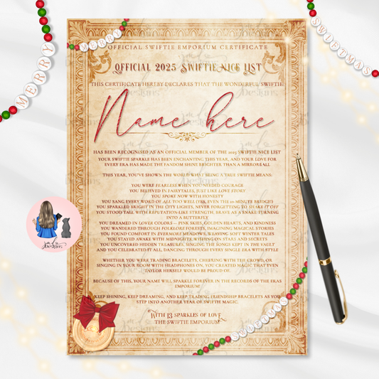 Magical Eras Emporium Christmas Nice List Certificate | Christmas Certificate Keepsake