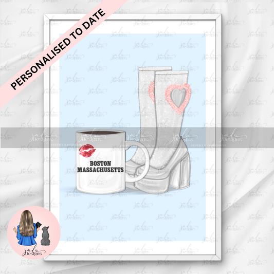 USA & CANADA Personalised Go Go Boots & Lipstick Mug Concert Art Print