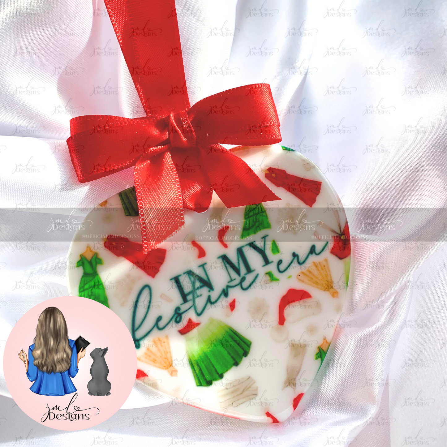 In My Festive Era Pattern Ceramic Heart Bauble