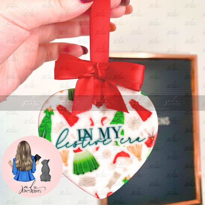 In My Festive Era Pattern Ceramic Heart Bauble