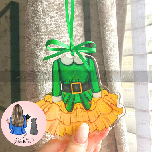 Girls Elf Costume Christmas Outfit Acrylic Bow Bauble