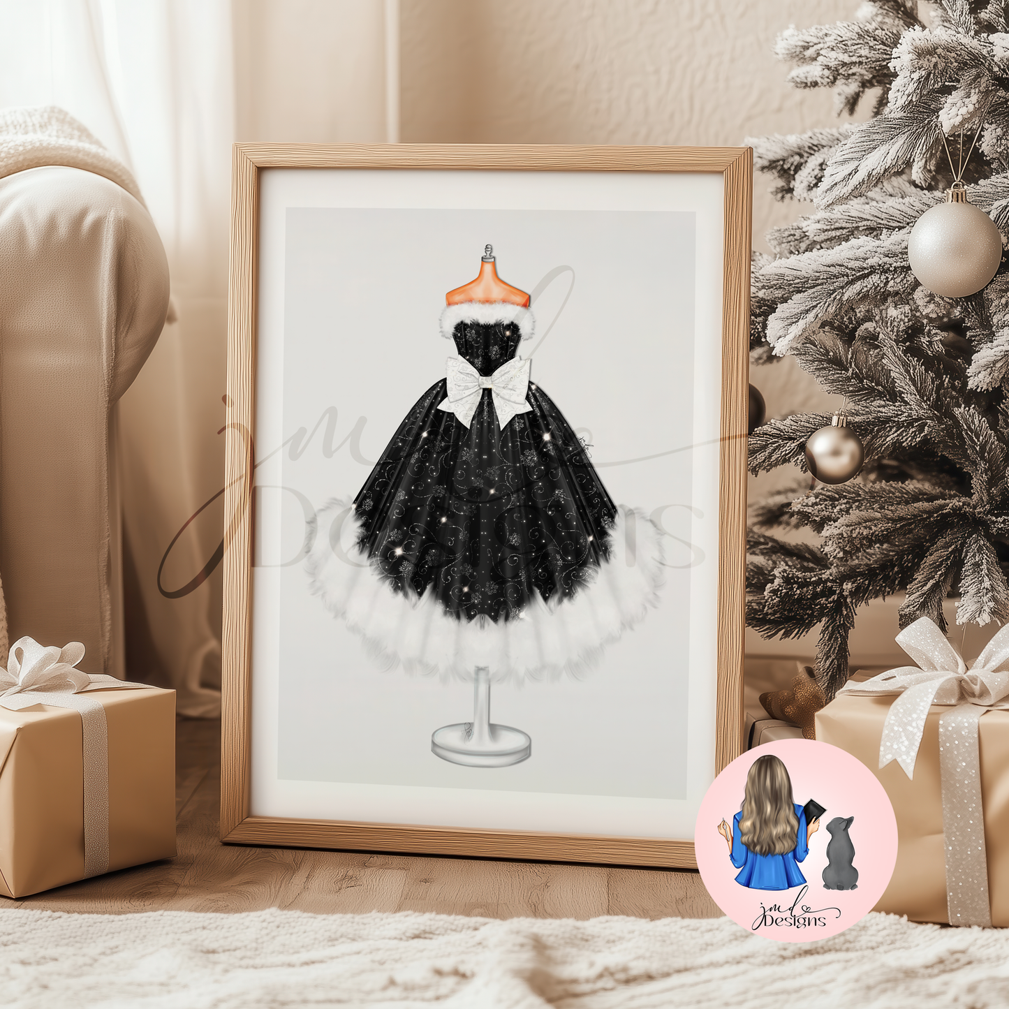 Santa Festive Snowflake Sparkle Christmas Gown Art Print | Christmas Decor