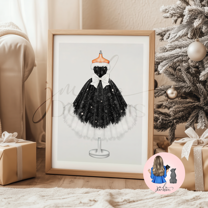 Santa Festive Snowflake Sparkle Christmas Gown Art Print | Christmas Decor