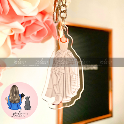 White I Love You Dress Outfit Acrylic Keyring Silver Chain Clip bag Charm