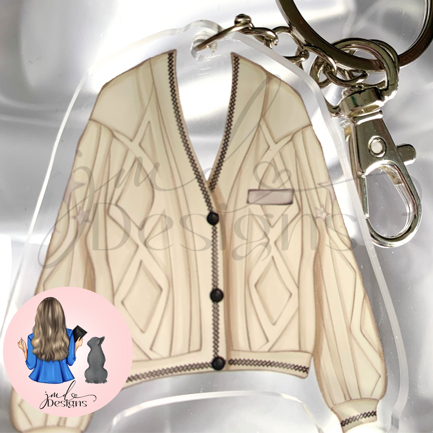 Cardigan Outfit Acrylic Keyring Silver Chain Clip bag Charm