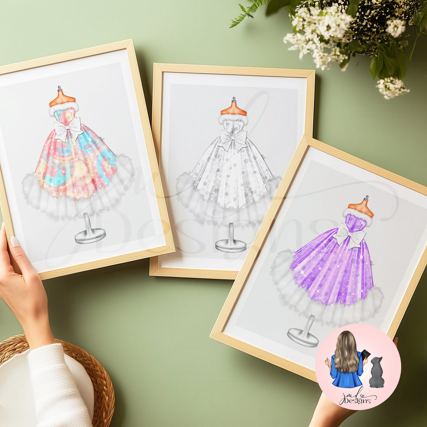 Santa Festive Snowflake Sparkle Christmas Gown Art Print | Christmas Decor