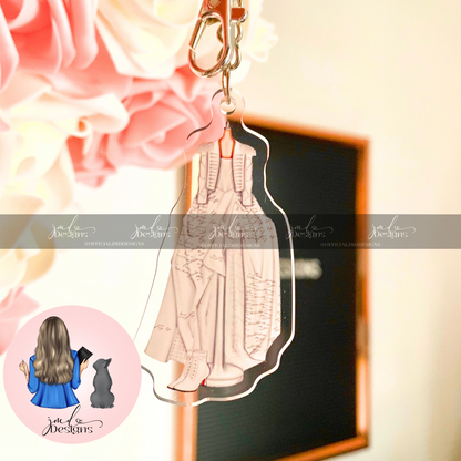 White Band Jacket Dress Outfit Acrylic Keyring Silver Chain Clip bag Charm