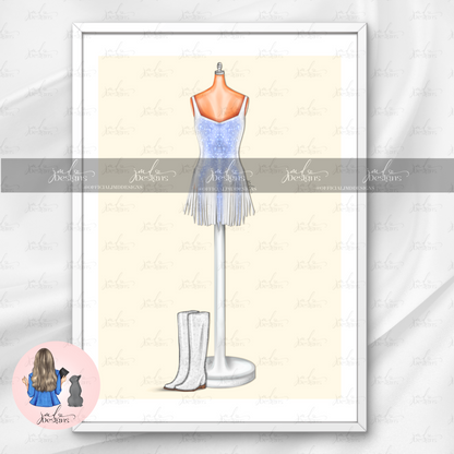 Cowgirl Blue Silver Inspired Outfit Illustration Art Print