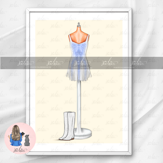 Cowgirl Blue Silver Inspired Outfit Illustration Art Print