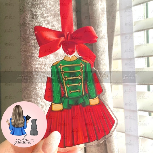 Red And Green Nutcracker Christmas Outfit Acrylic Bow Bauble