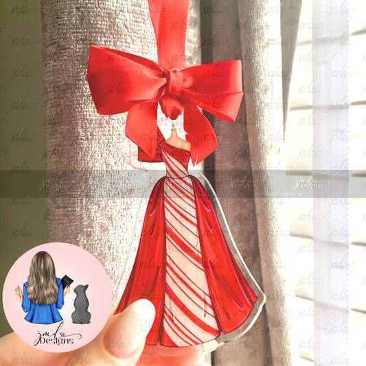 Candy Cane Gown Christmas Outfit Acrylic Bow Bauble