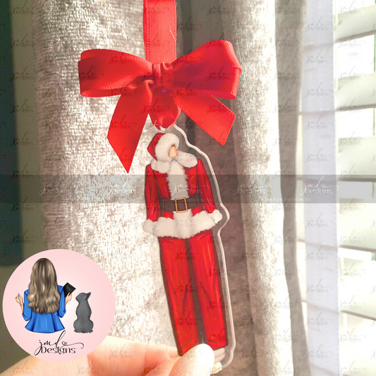 Santa Claus Christmas Outfit Acrylic Bow Bauble