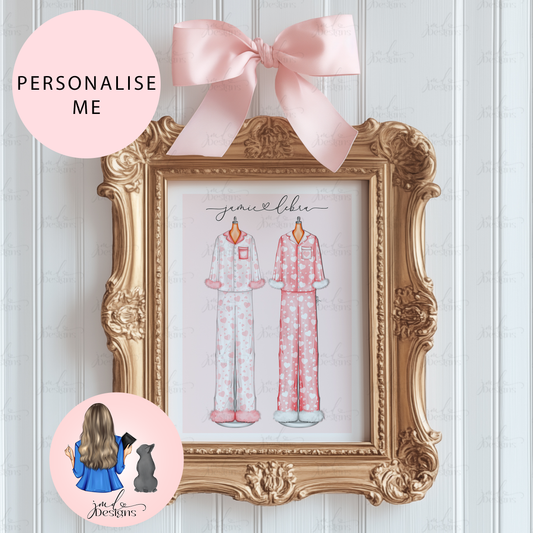 Personalised Love Heart Bestie Pyjama Art Print