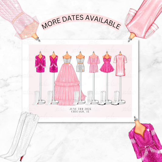 Pink Cloud Cowgirl Tour Lineup Art Print Fashion Lover Decorative Art High Fashion Art Print