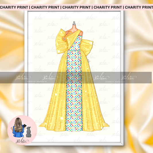 CHARITY PRINT Yellow and Polka Dotted Gown Art Illustration Fashion Print