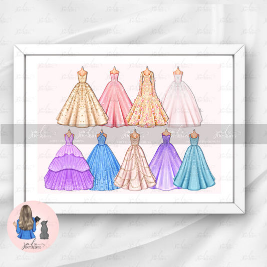 Enchanting Ball Gowns Lineup Inspired Outfit Illustration | Fashion Illustration Print | A4 & 5x7 Print