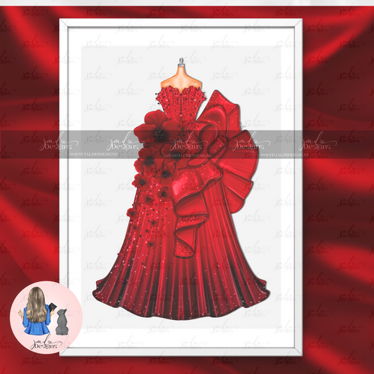 Poppy Flower Birth Month Ball Gown Haute Couture Fashion Illustration Art Print