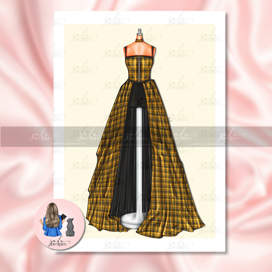 Yellow Tartan Dress Fashion Art Print