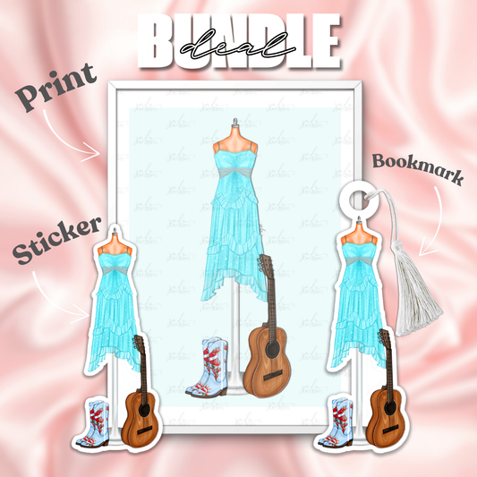 Teal Country Art Print Sticker Bookmark Bundle | Fashion Art Bundle
