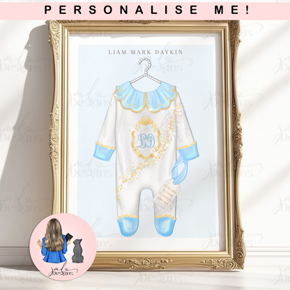Luxury Personalised Blue Baby Grow Birth Stats Fashion Art Print | Baby Gift | Baby Shower Gift | Baby Keepsake