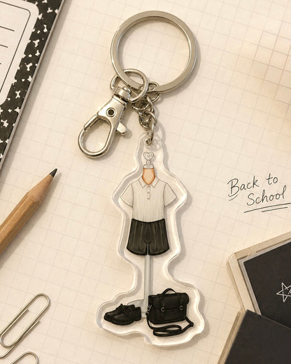 Back to School Black Shorts Outfit Acrylic Keyring Silver Chain Clip bag Charm