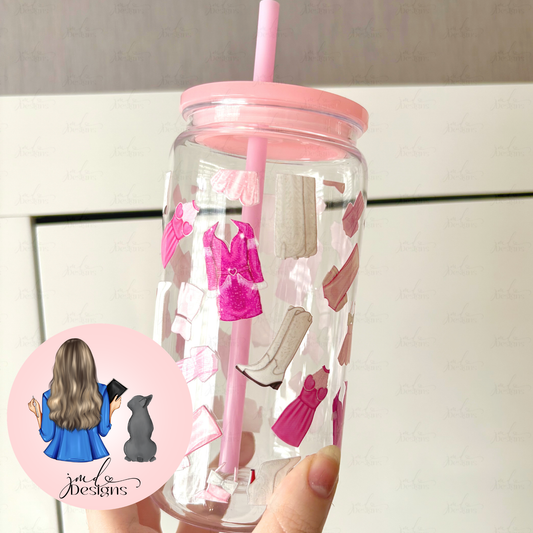 Pink Cloud Cowgirl UVDTF Patterned Plastic 16oz Libbey Cup