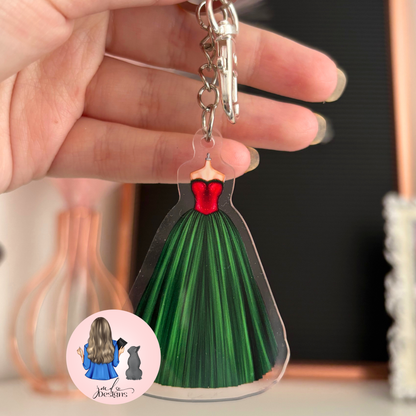 Ladies Festive Gown Christmas Outfit Acrylic Keyring Bag Charm