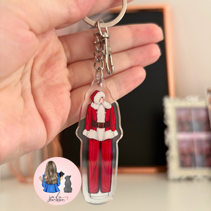 Festive Mr Claus Christmas Outfit Acrylic Keyring Bag Charm