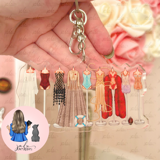 Ophelia Lineup Dress Outfit Acrylic Keyring Silver Chain Clip bag Charm