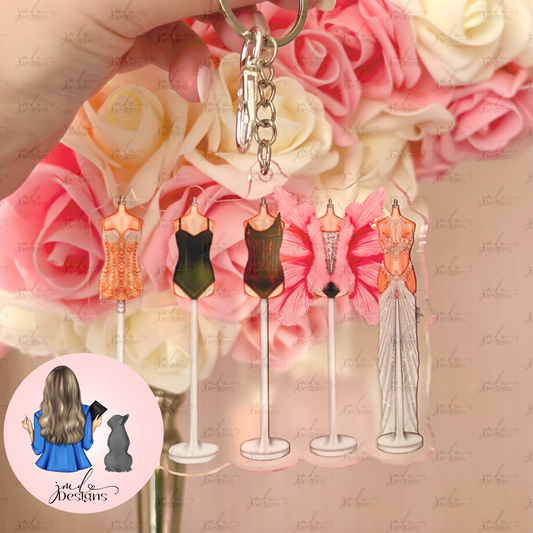 The Showgirl Lineup Dress Outfit Acrylic Keyring Silver Chain Clip bag Charm